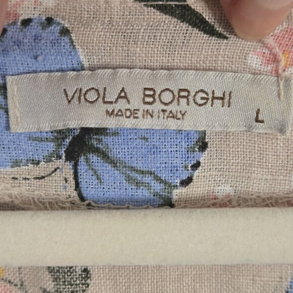 Viola Borghi Made In Italy 100% Linen Butterfly Floral Bell Sleeve Top Size L - Picture 7 of 8